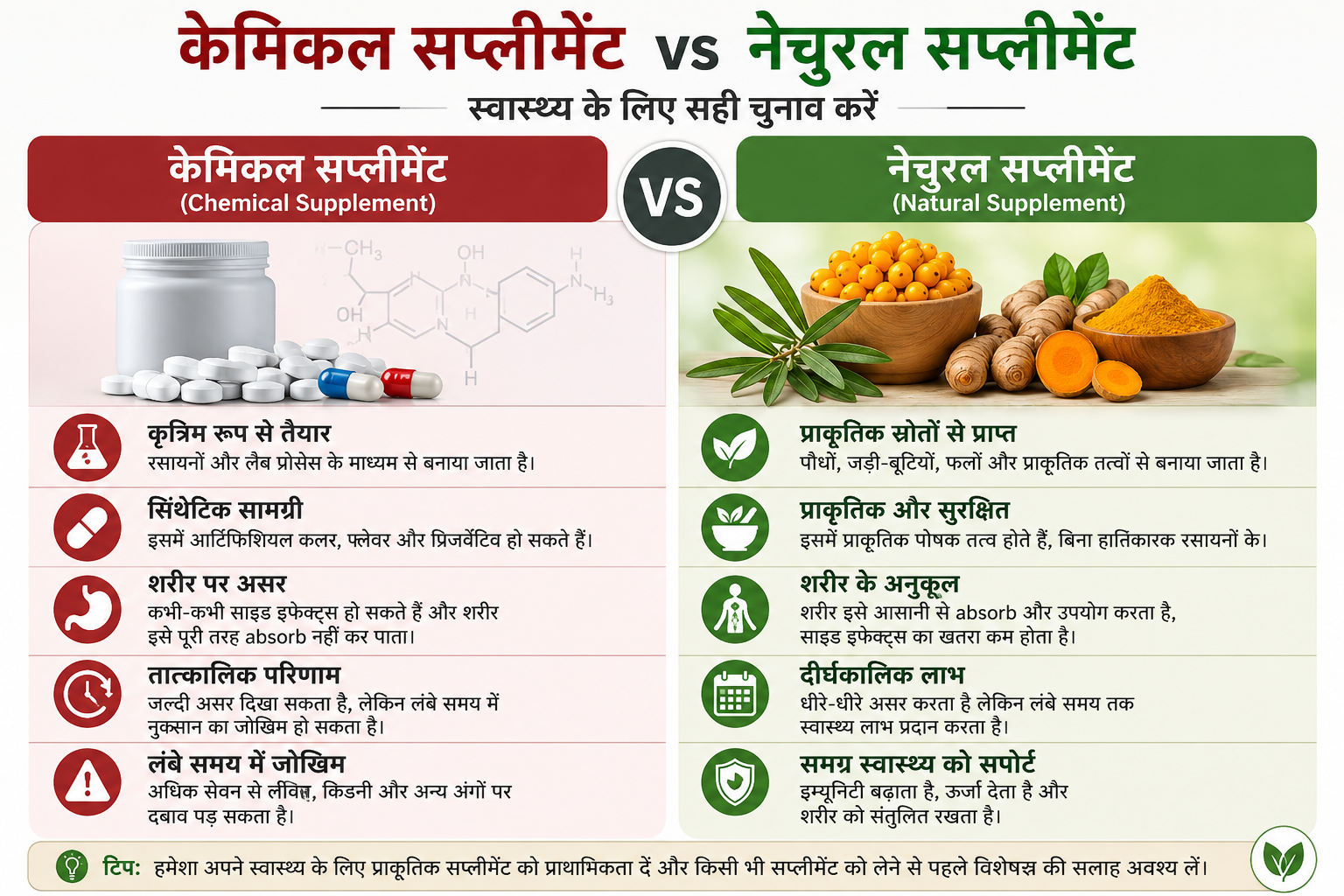 प्राकृतिक सप्लीमेंट बनाम केमिकल सप्लीमेंट